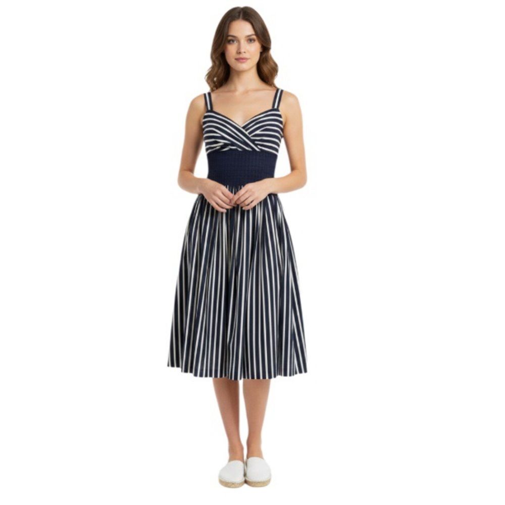 YOUNG FABULOUS & BROKE Blue White Dress Fit & Flare Stripe Sleeveless Size Small